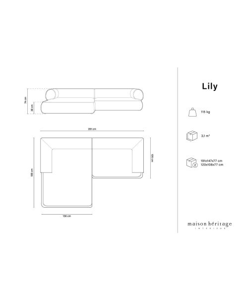 Canapé d'angle Gauche Modulaire Lily 4 Places anthracite - 261x188x74 cm