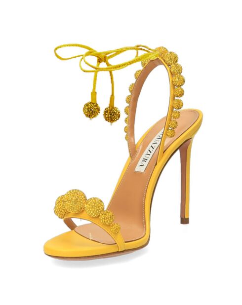 Sandales en Cuir Disco Dancer jaunes - Talon 10.5 cm