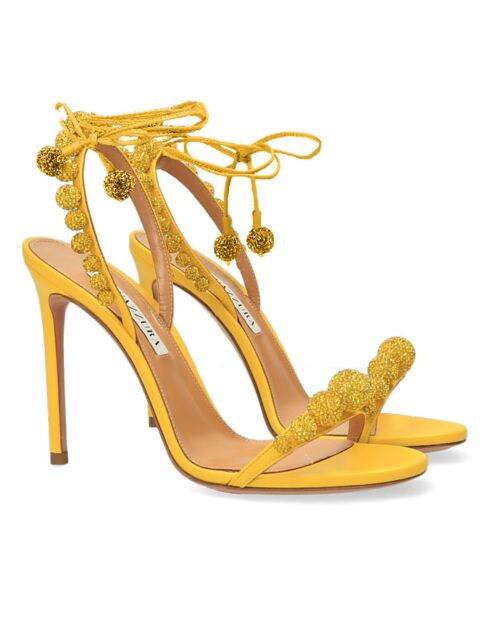 Sandales en Cuir Disco Dancer jaunes - Talon 10.5 cm