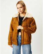 Manteau en fausse peau lainée Harrington camel