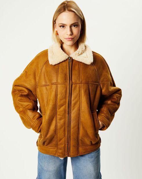 Manteau en fausse peau lainée Harrington camel