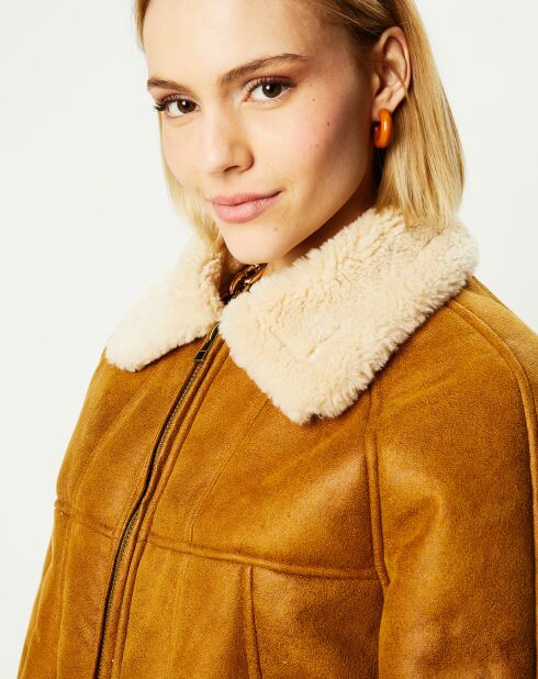 Manteau en fausse peau lainée Harrington camel