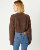 Cardigan cropped Washed Rib marron