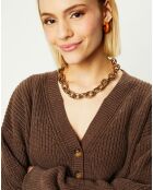 Cardigan cropped Washed Rib marron