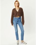 Cardigan cropped Washed Rib marron