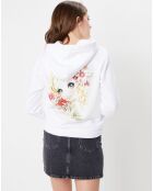 Sudadera con capucha para mujer con estampado en la espalda blanca