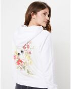 Sudadera con capucha para mujer con estampado en la espalda blanca