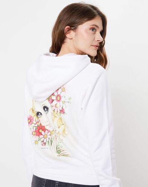 Sudadera con capucha para mujer con estampado en la espalda blanca