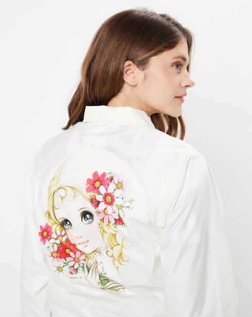 Schmale Damenjacke mit sehr hellgelbem Rückenmuster