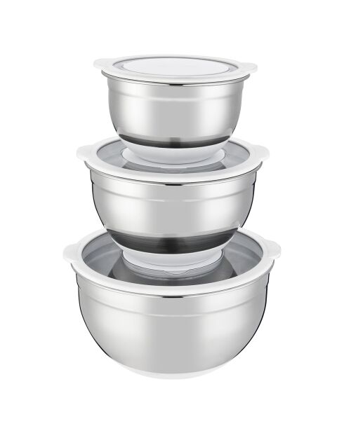 3 Saladiers avec couvercle gris - D.16/20/24 cm