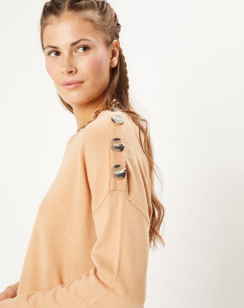 Pull 100% Laine col rond Florence camel