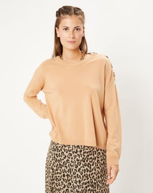 Pull 100% Laine col rond Florence camel