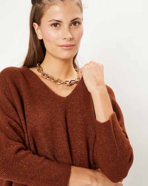 Pull col V Constance cognac