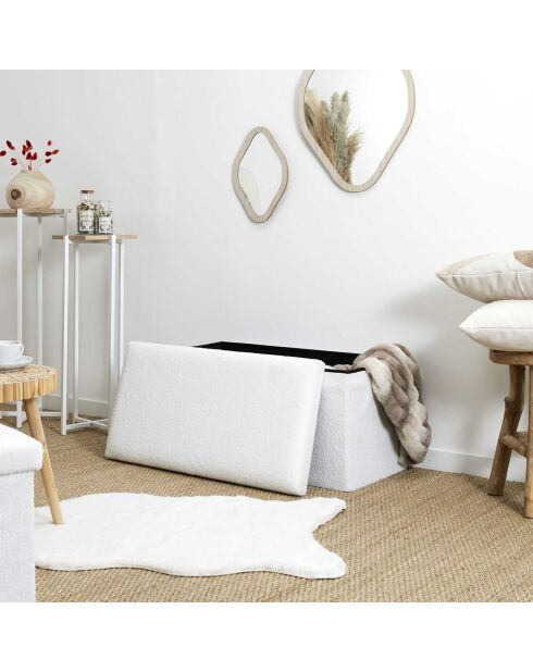 Coffre banc pliable bouclette blanc - 76x38x38 cm