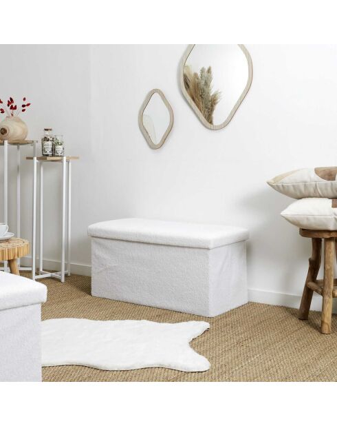 Coffre banc pliable bouclette blanc - 76x38x38 cm