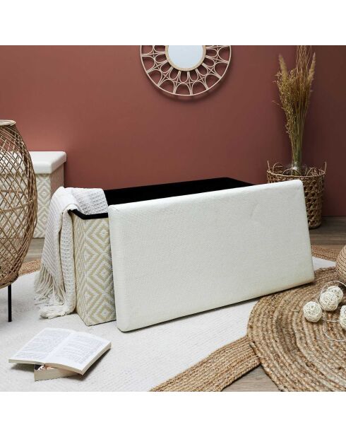 Coffre banc pliable tressé blanc/marron - 76x38x38 cm