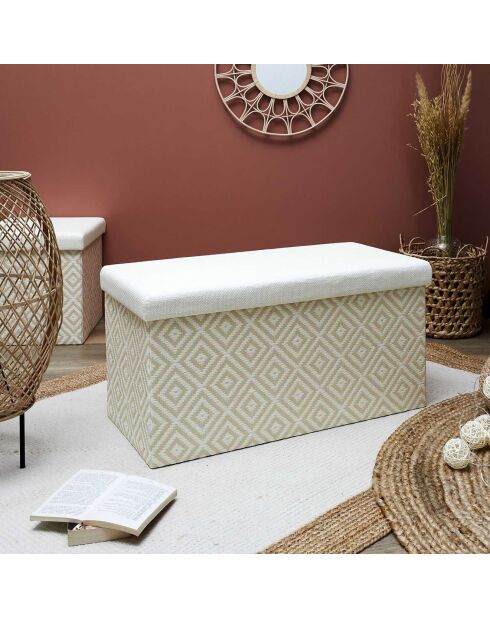 Coffre banc pliable tressé blanc/marron - 76x38x38 cm