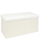 Coffre banc pliable tressé blanc/marron - 76x38x38 cm