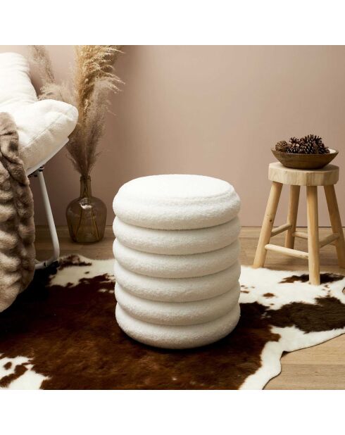 Pouf de rangement bouclette Freya blanc - 37x43.5x37 cm