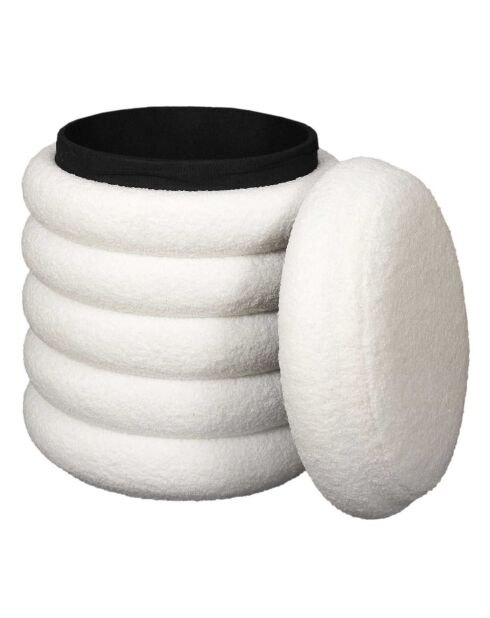 Pouf de rangement bouclette Freya blanc - 37x43.5x37 cm