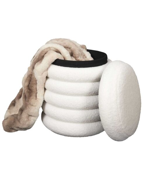 Pouf de rangement bouclette Freya blanc - 37x43.5x37 cm
