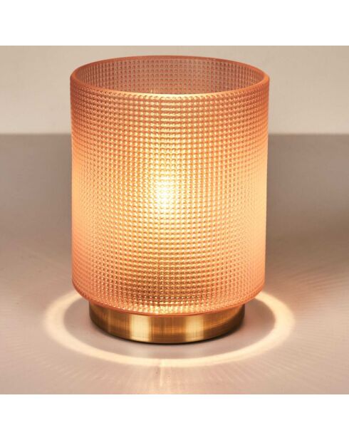 Lampe à poser verre embossé rose - 11.5x15x11.5 cm