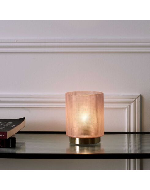 Lampe à poser verre embossé rose - 11.5x15x11.5 cm