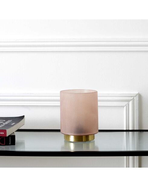 Lampe à poser verre embossé rose - 11.5x15x11.5 cm