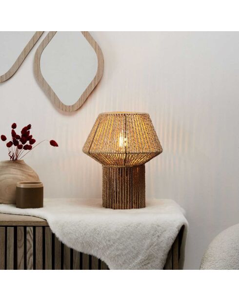 Lampe abat jour effet corde tressé beige/marron - 26.5x33x26.5 cm