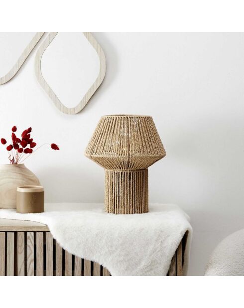 Lampe abat jour effet corde tressé beige/marron - 26.5x33x26.5 cm