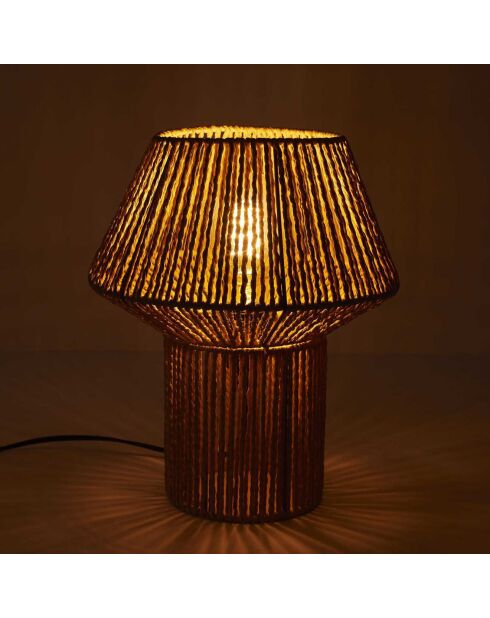 Lampe abat jour effet corde tressé beige/marron - 26.5x33x26.5 cm