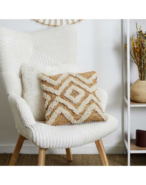 Coussin jute et tufté beige - 40x10x40 cm