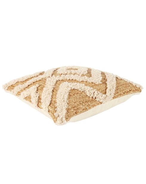 Coussin jute et tufté beige - 40x10x40 cm