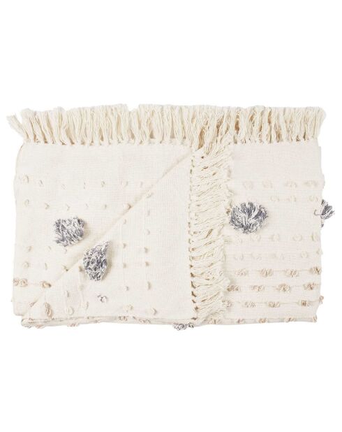 Getuftete Decke mit Fransen weiß/grau - 125x150 cm