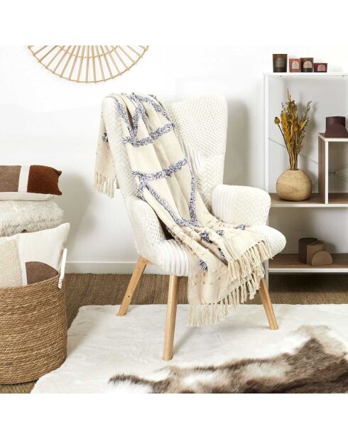 Getuftete Decke mit Fransen weiß/grau - 125x150 cm