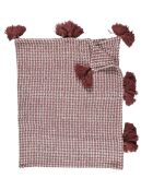 Plaid gauffré pompons rouge/blanc - 150x125 cm