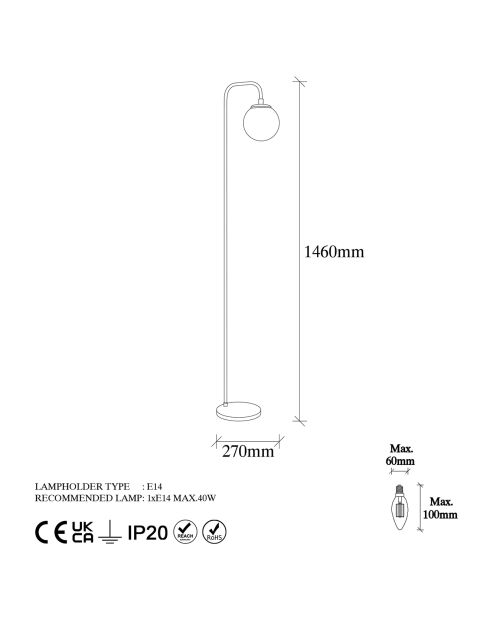 Lampadaire Viran doré - 27x27x146 cm