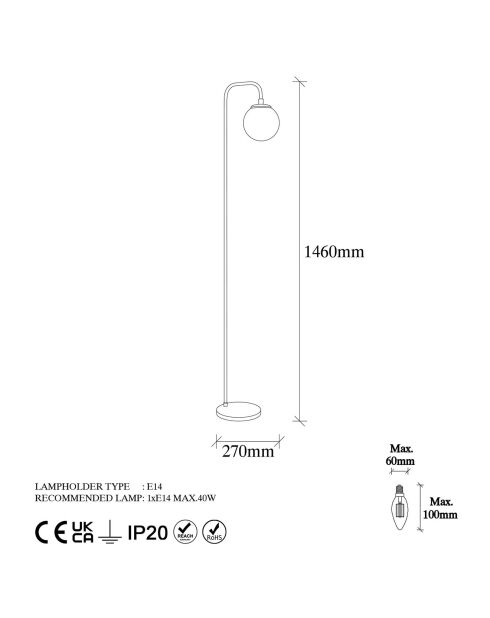 Lampadaire Viran doré - 27x27x146 cm