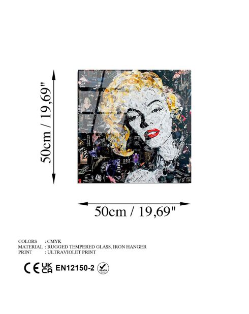 Mehrfarbiger Marilyn-Glasdruck - 50x50 cm