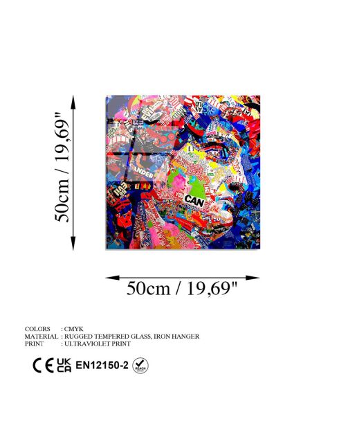 Veelkleurige pop-art glasprint - 50x50 cm