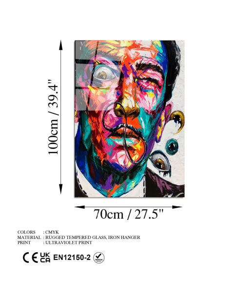 Pop art Salvador veelkleurige glasprint - 70x100 cm