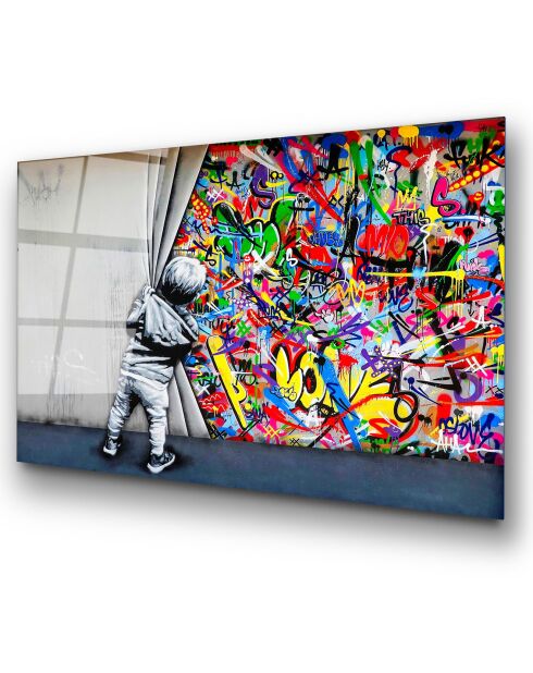 Impression sur verre Inspiration Banksy multicolore - 70x100 cm