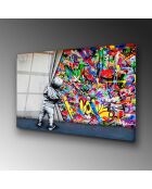 Impression sur verre Inspiration Banksy multicolore - 70x100 cm