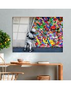 Impression sur verre Inspiration Banksy multicolore - 70x100 cm