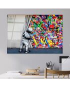 Impression sur verre Inspiration Banksy multicolore - 70x100 cm