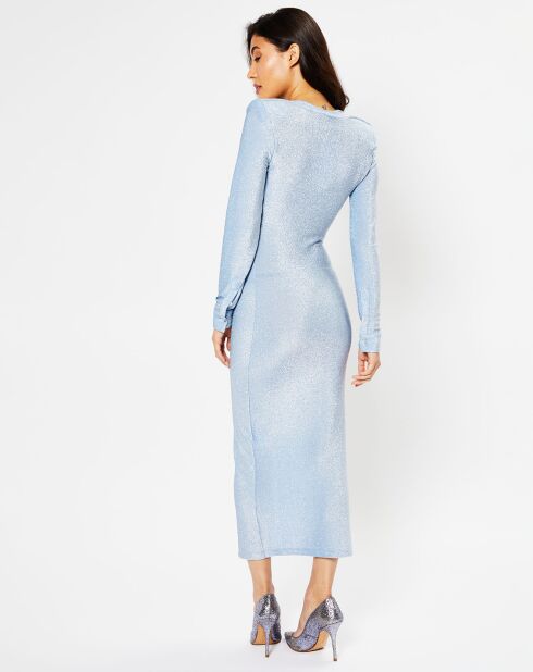 Robe mi-longue et ajustée Lorena fini pailleté bleu clair