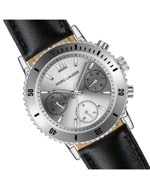 Montre Femme Quartz Multifonction en Cuir Prague noire