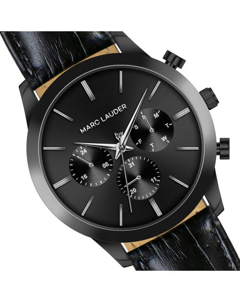 Montre Homme Quartz Multifonction en Cuir London noire