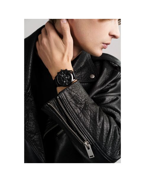 Montre Homme Quartz Multifonction en Cuir London noire