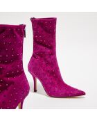 Boots en Velours de Cuir & Strass Ankle roses - Talon 9.5 cm